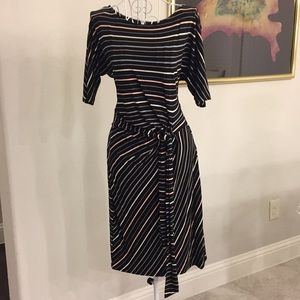 Ann Taylor faux wrap dress black w/ pastel stripes